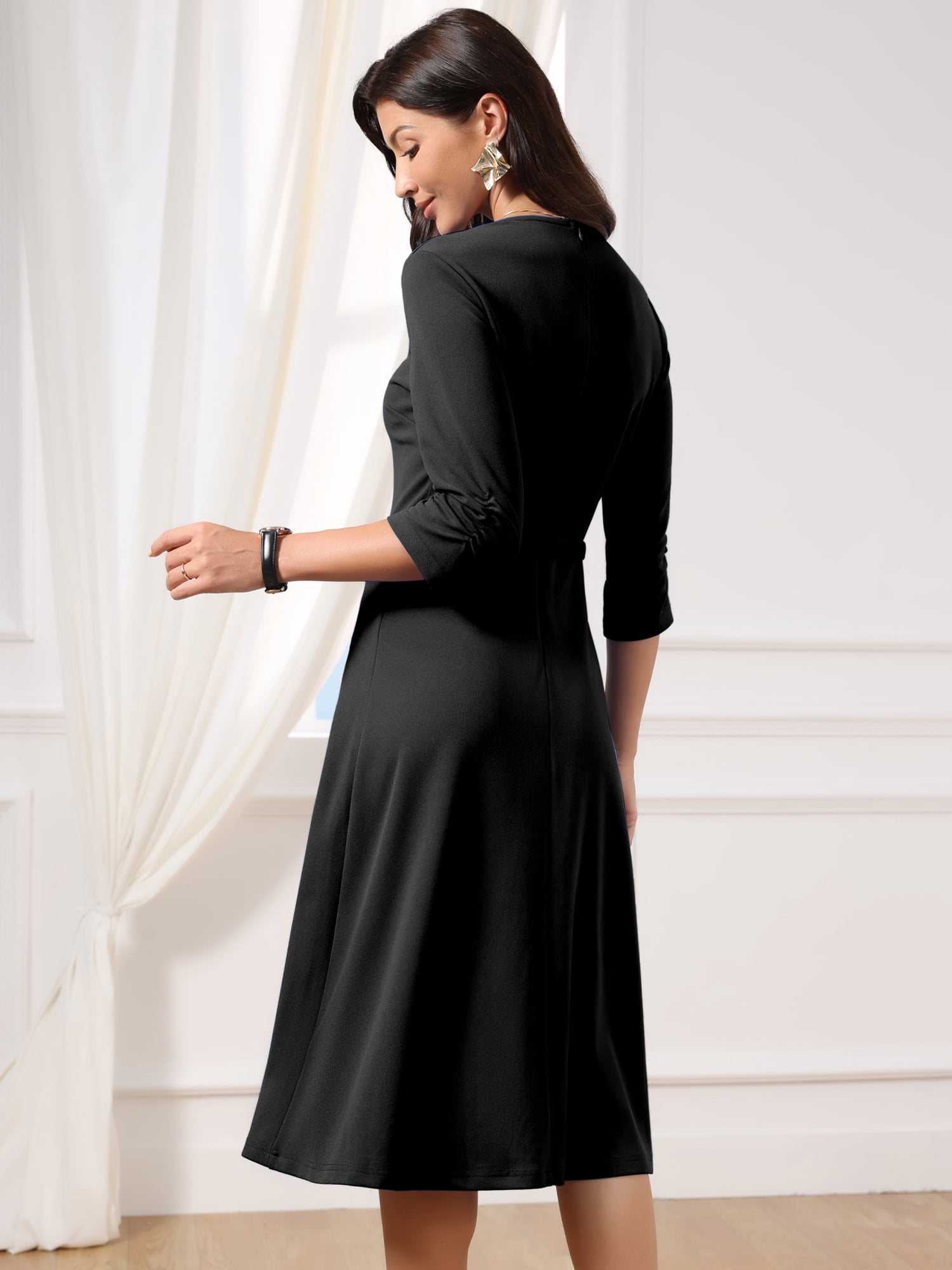 DARING DIVA Women's Outfit A-Line Keyhole Neck Spring Classy Midi Dresses XS Black