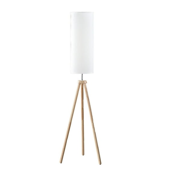 58 Inch Floor Lamp, Tall Glam Drum White Shade, Metal Tripod Body, Brown