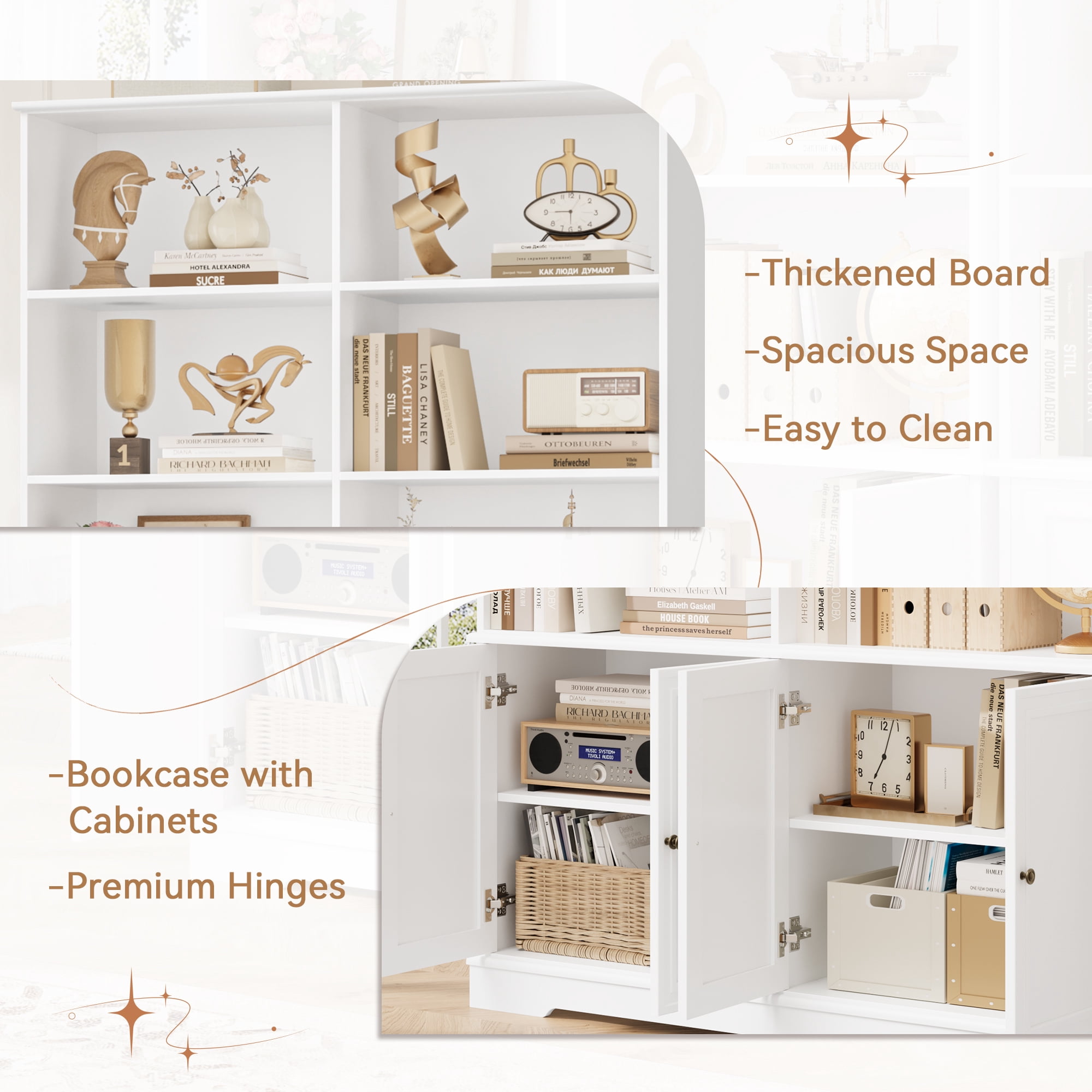Homfa 73'' Tall Bookcase, 6-Tier 8 Cubes Display Bookshelf, 4 Doors Double Row Bookcase for Living Room Home Office, White
