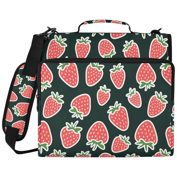 ALAZA Zipper Binder Cute Strawberry Black Pattern 2 inch 3 Ring 500 Sheet Capacity Trapper Keeper File Folder Organizer Bag