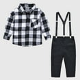 thumbnail image 2 of Fesfesfes Big Boys Clothes Toddler Kids Baby Boys Girl Fashion British Style Lattice Pattern Print Long Sleeves Casual Shirt Overalls Suit, 2 of 9