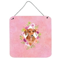 Carolines Treasures CK4135DS66 Dachshund Red Design2 Pink Flowers Wall or Door Hanging Prints 6x6 multicolor