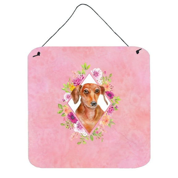 Carolines Treasures CK4135DS66 Dachshund Red Design2 Pink Flowers Wall or Door Hanging Prints 6x6 multicolor