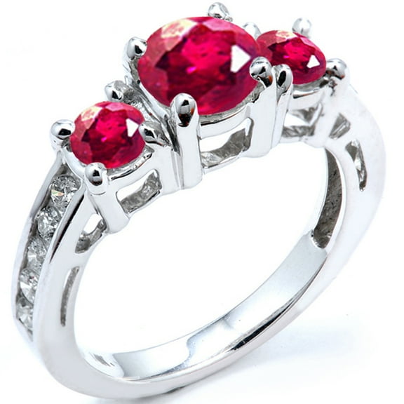 Dazzlingrock Collection 18K Round Ruby And White Diamond Ladies Bridal Engagement Ring, White Gold, Size 6.5