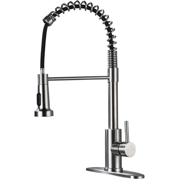 Kitchen Faucet with Pull Down Sprayer,1 or 3 Hole Dual Function,Brushed Nickel Stainless  Single Handle  Spring Sink Faucets for Farmhouse Camper Laundry Utility Rv Wet Bar