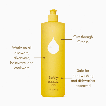 Safely Dish Soap, Handwashing and Dishwasher-Approved, Bright Scent, 16 fl oz