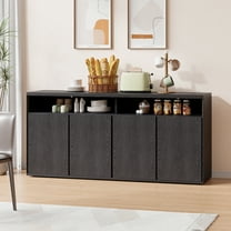 Onbrill 63" Modern Buffet Sideboard Cabinet with 4 Doors & Shelves, Kitchen Storage Cabinet for Coffee Bar, Dining Room & Living Room, Black & Grey