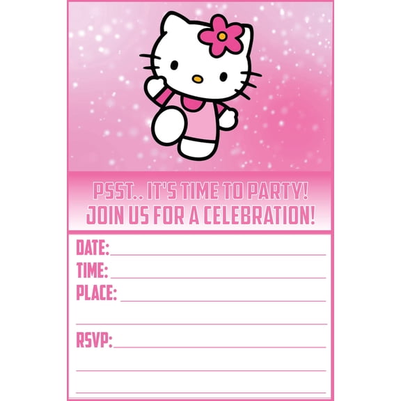 Set of 20 Cute Pink Cat Inspired Happy Birthday Invitation Cards & Envelopes – Lightweight (240g), Postcard Style Invites for the Perfect Party Pack