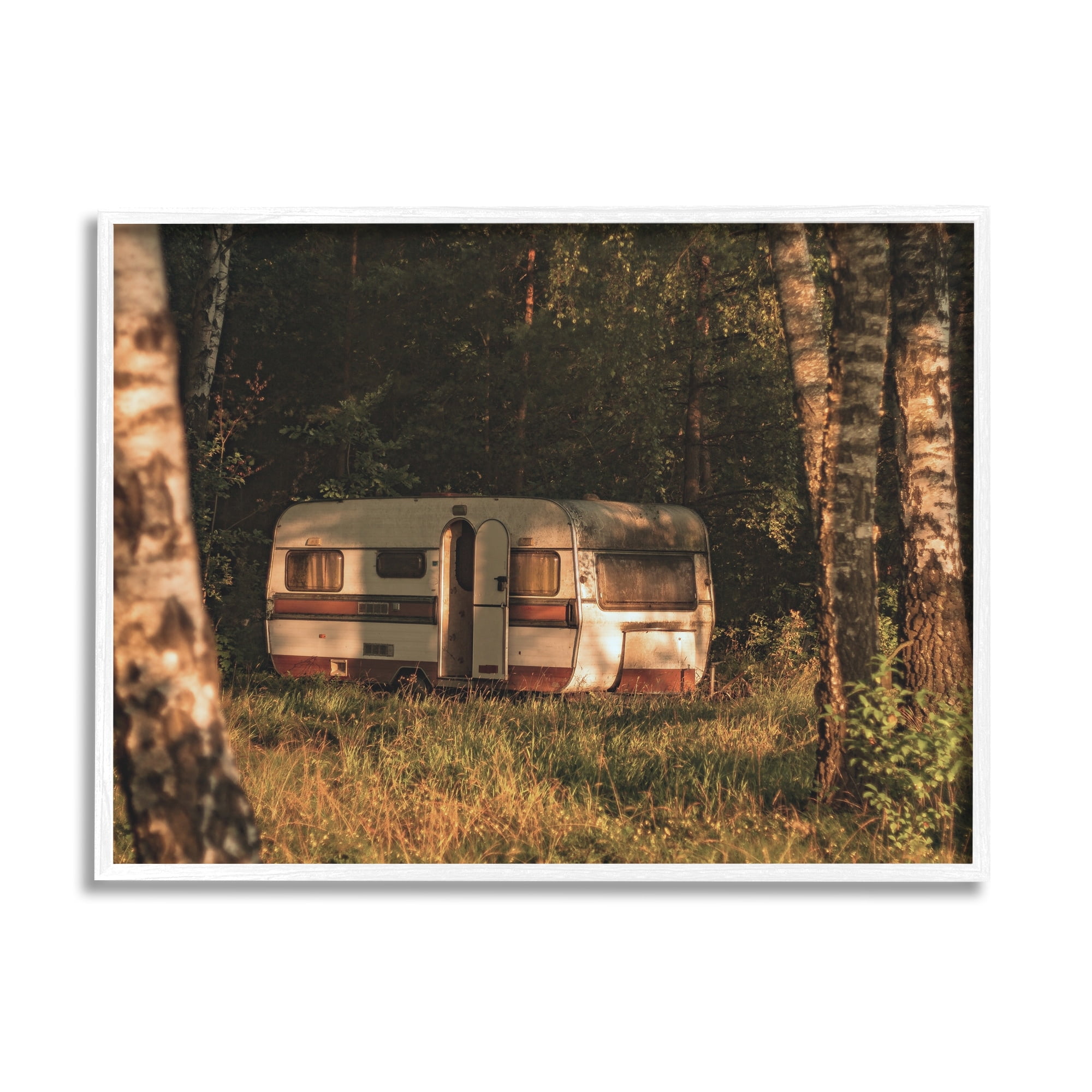 Stupell Industries Quiet Camper Van Deep Woodland Forest Clearing Photograph White Framed Art Print Wall Art, Design by Daphne Polselli