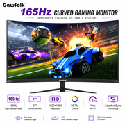 Gawfolk 27 Inch Gaming Monitor, 165Hz Full HD 1080P PC Monitor, Ultra-Thin Bezel Display with Adaptive Sync, 1ms MPRT, DisplayPort & HDMI, Curved Gaming Monitor, Black