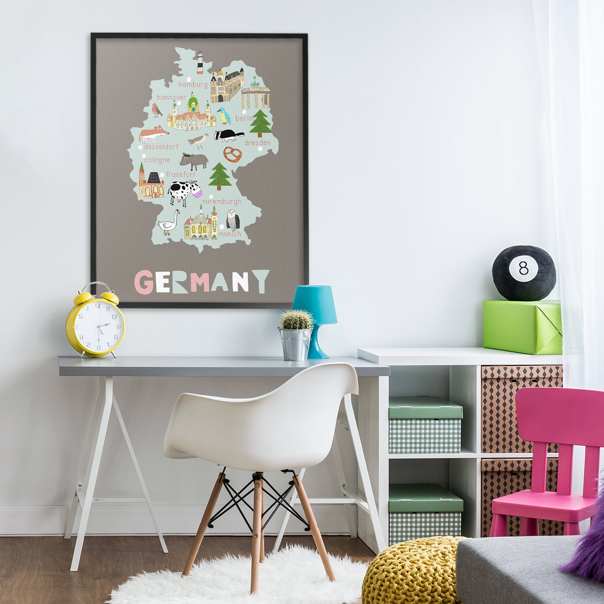 Kid's Map of Germany Black Framed Giclee Art, design by Carla Daly