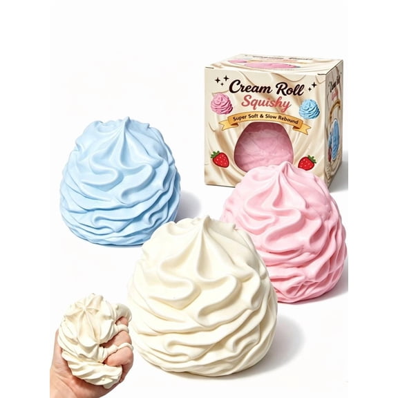 Cream Roll Squishy , Gel-Filled Non-Rebound Sticky Cream Squeeze Toy, Malleable Dessert Stress Relief Sensory Toy, Soft Stretchy Fidget Toy Novelty Gift for Kids & Adults