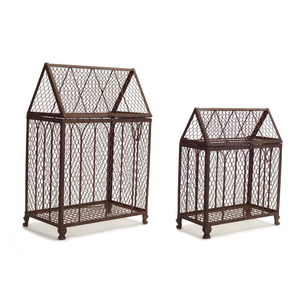 Set of 2 Rustic and Distressed Brown Colored Chicken Wire Bird Cages 28