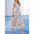 thumbnail image 6 of Women'S 2025 Summer Floral Midi Dress Cap Sleeve V Neck Ruffle Long Flowy Boho Casual Beach Vacation Dresses Picture5 M, 6 of 8