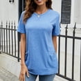 thumbnail image 2 of Womens Summer Tops Casual Crewneck Solid Color Short Sleeve Pullover T-Shirt Ladies Beach Blouses Tops for Women, 2 of 8
