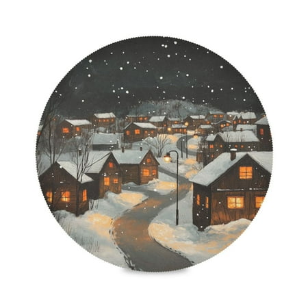 

WOBOGO Snowy Night Scene Round Placemats Set of 4 Heat Resistant Washable Kitchen Table Decorations 15.4in