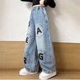 thumbnail image 4 of MuXiKeJi Clothes Baggy Jeans for Girls Front Pocket Letter Print Loose Fit Straight Leg Denim Pants Autumn Casual Bottoms Girls Wide Leg Jeans, 4 of 6