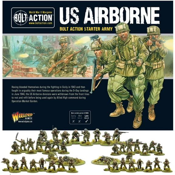 Wargames Delivered Bolt Action Miniatures - Warlord Games US Airborne Starter Set, 28mm Miniatures - 40 Bolt Action US Army, WW2 Model Kits, and Tank Model Kit Plastic Model Kits Military