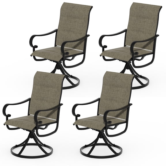 Patio Swivel Dining Chairs Set of 4,Outdoor Dining Chairs with High Back, Metal Outdoor, Brown