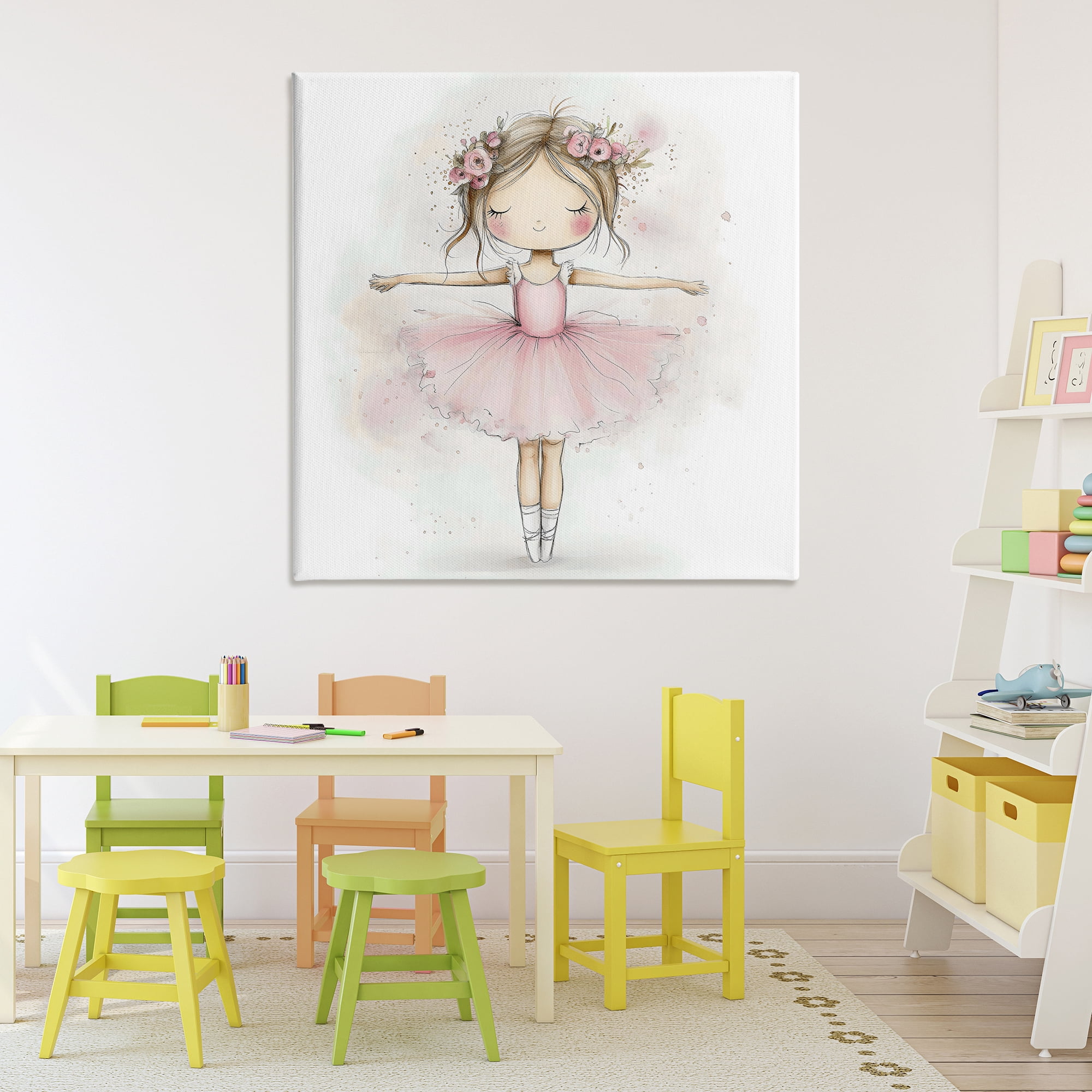 Stupell Industries Flower Ballerina in Pink Tutu Canvas Wall Art, design by Creative Studio