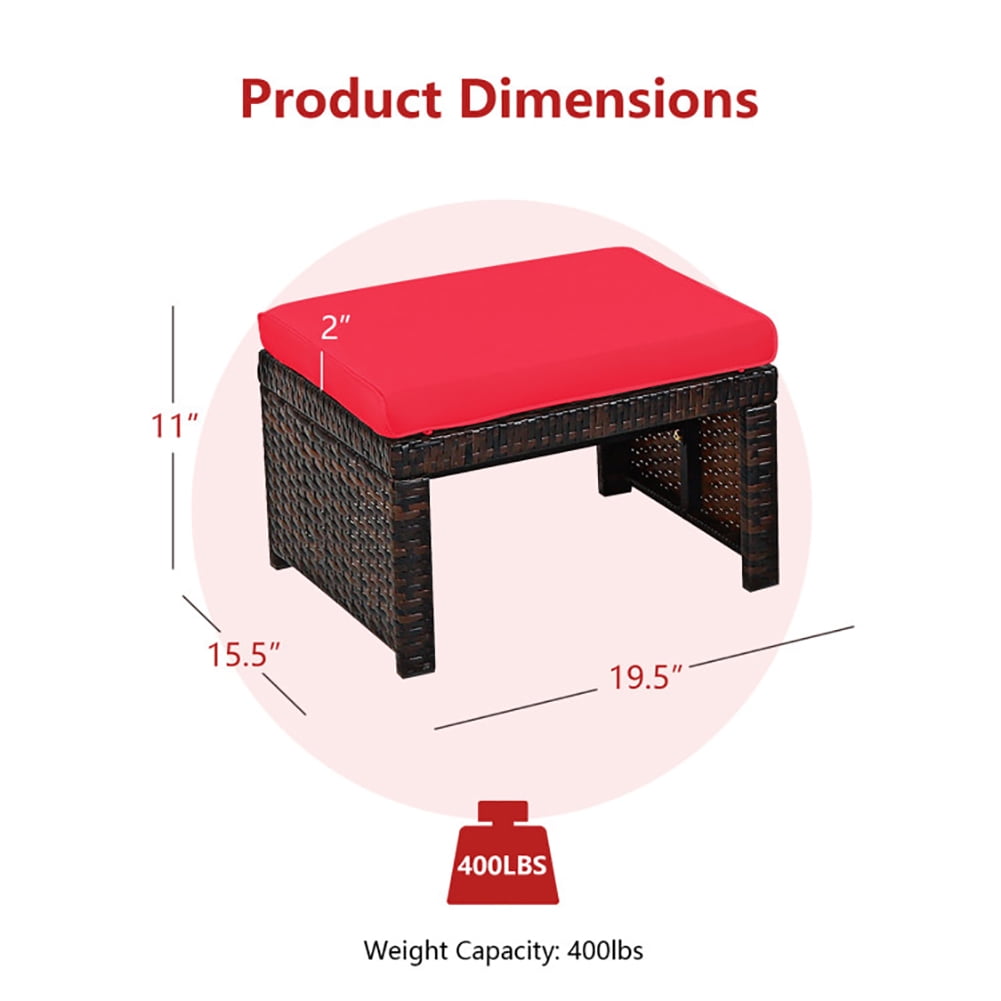 Aimee Lii 2 Pieces Patio Rattan Ottomans with Soft Cushion for Patio and Garden, Outdoor Patio Furniture Set, Red Aimee Lii 2 Pieces Patio Rattan Ottomans with Soft Cushion for Patio and Garden, Outdoor Patio Furniture Set, Red