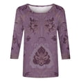 thumbnail image 2 of Fengqque Women's 3/4 Length Sleeve Tops Summer Printed Dressy Casual Tunic Blouses Shirts for Women Purple XXXXXL(XXXXXL), 2 of 5