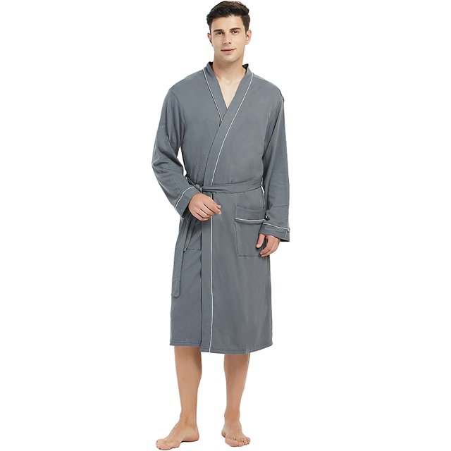 U2SKIIN Mens 100% Cotton Robes, Lightweight Soft Spa Knit Bathrobe for Men,(Iron Gray,S/M)