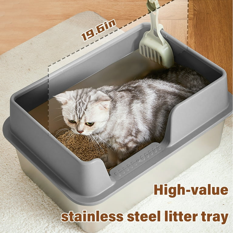 Stainless Steel Litter Box with Lid High Sides Litter Box Enclosed