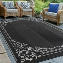 Outdoor Rug, 5x8ft Waterproof Reversible Mat Indoor Outdoor Rugs Carpet, Small Area Rug Plastic Straw Rug for Patio Deck Balcony Pool RV Camping Beach Picnic, Classic Black, Rugscape Series