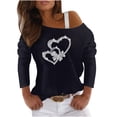 thumbnail image 1 of Camisas informales de manga larga para mujer, jersey con hombros descubiertos, blusa holgada con lentejuelas brillantes, Tops tipo túnica Pompotops gfhjh15388, 1 of 7