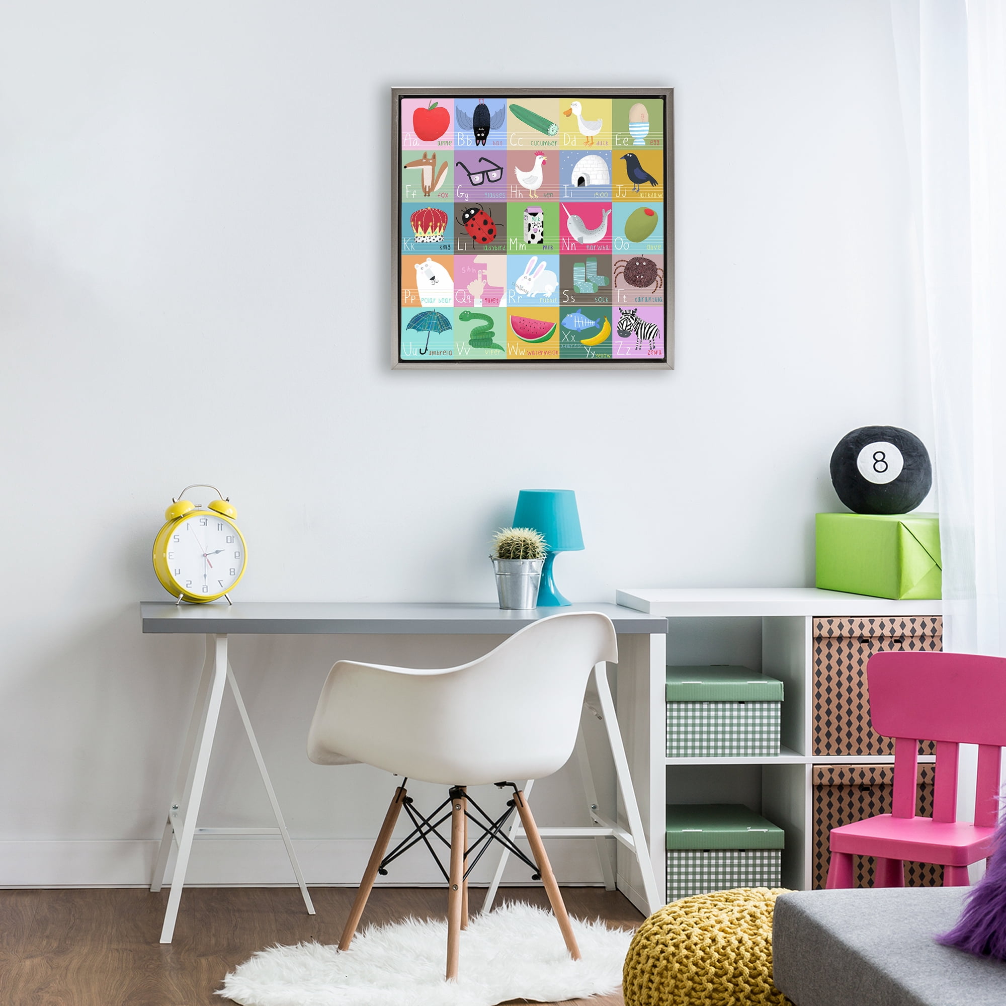 Stupell Industries Alphabet Learning First Words Gray Framed Floater Canvas Wall Art, design by Carla Daly