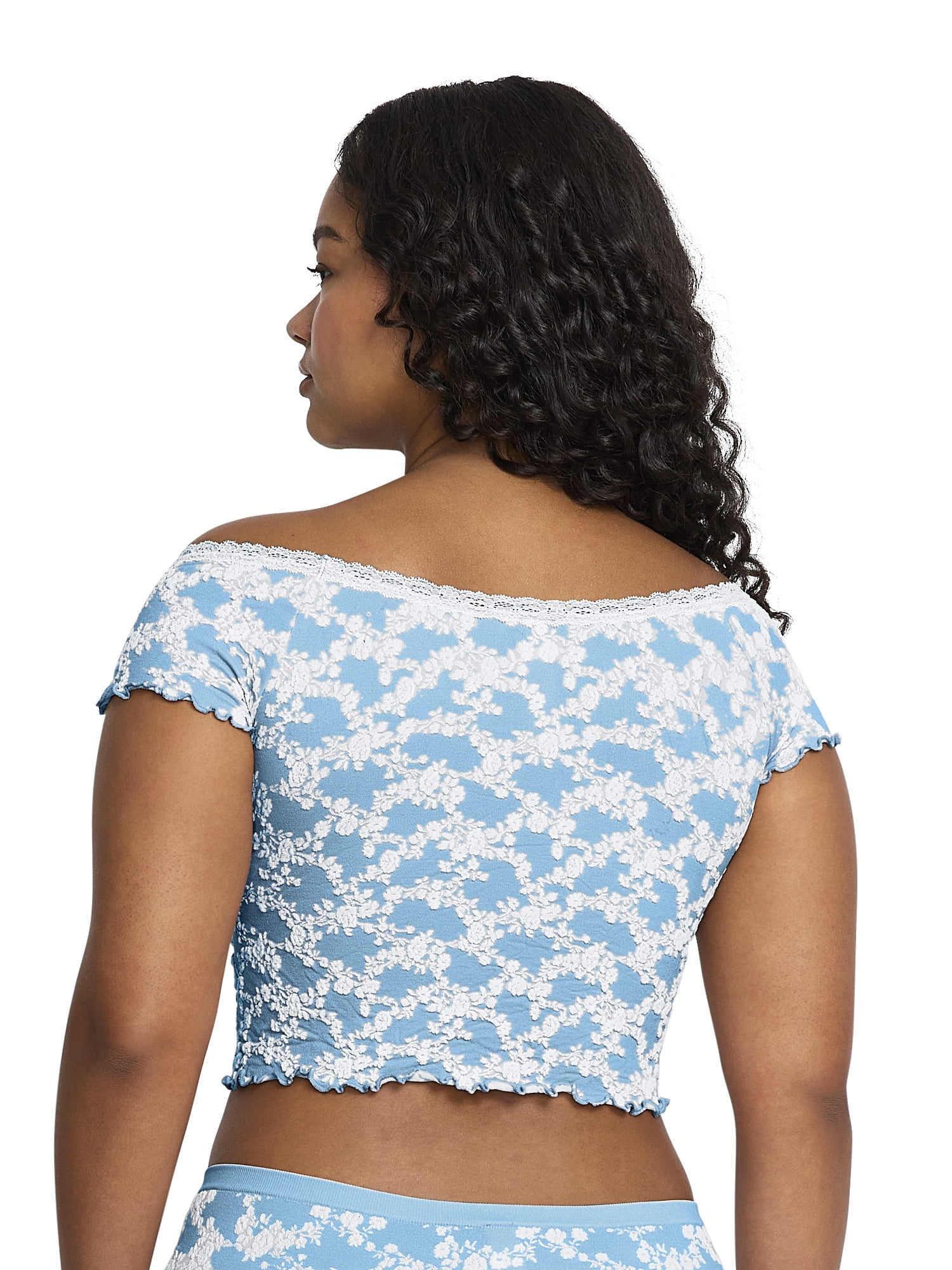 Mills by Millie Bobby Brown Women's Floral Seamless Off-Shoulder Crop Top, Sizes XS-XXXL