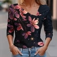 thumbnail image 2 of Save On Women's Floral Boho Tops 3/4 Sleeve T-Shirt Collared Button-Up Tunic Blouses Casual Dressy Trendy Tunic Tees Vintage Work Tee Outfits, 2 of 5