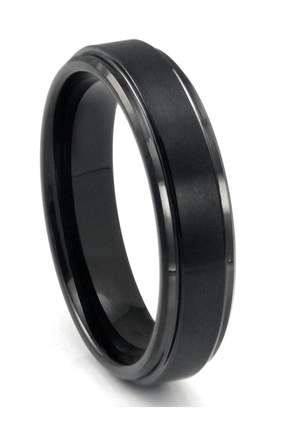 Black Tungsten Carbide Comfort Fit Mens Wedding Band Ring with Raised Center Sz 10.0