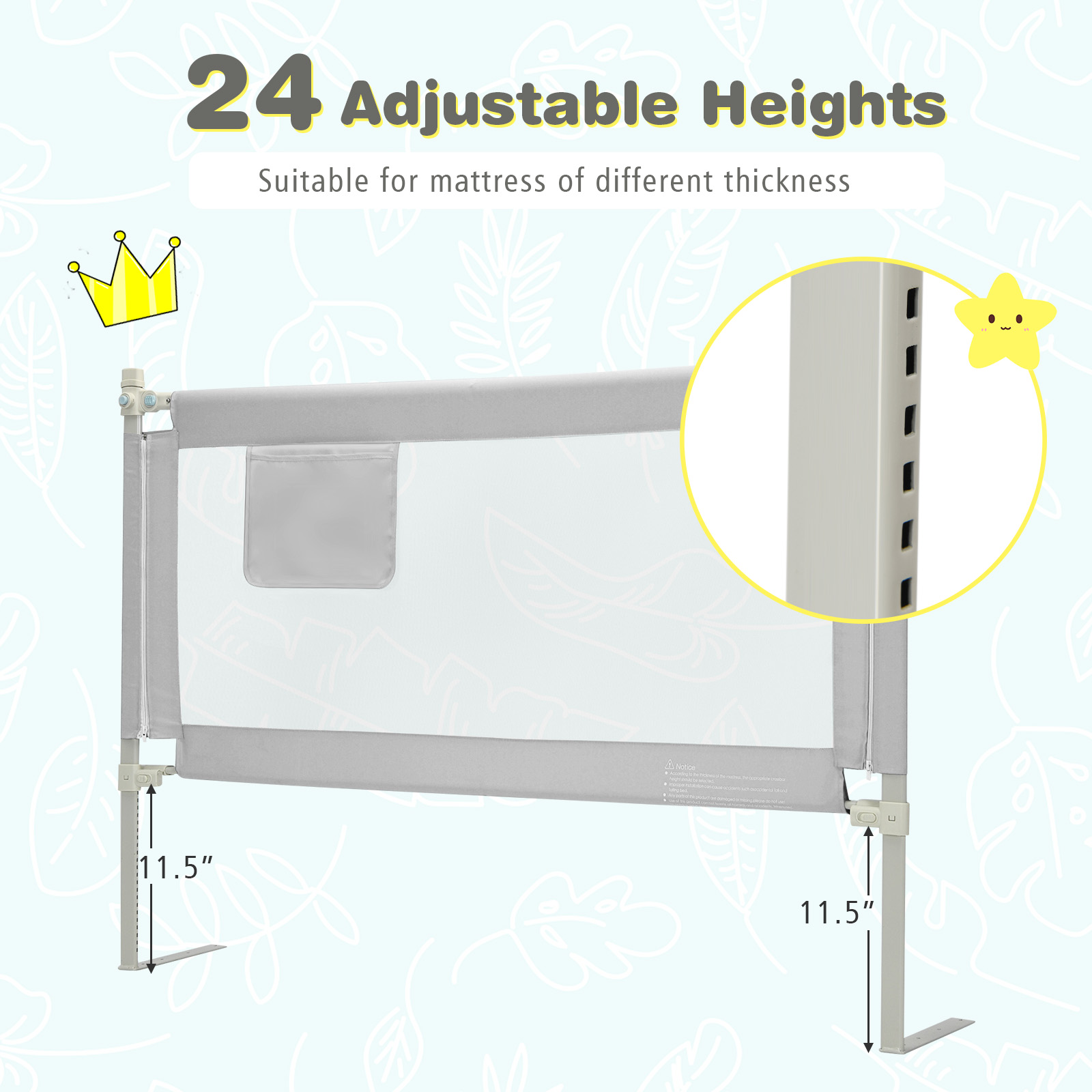 Infans 57" Bed Rails for Toddlers Vertical Lifting Baby Bed Rail Guard with Lock Grey