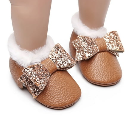 

Ruidigrace Infant Baby Girls Soft Plush Snow Boots Bowknot Warm Cotton First Walkers Shoes