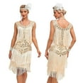thumbnail image 3 of 1920s Vintage Dress Summer Fringe Beaded Great Gatsby Flapper Evening Dress Party Cocktail Prom,L,Apricot, 3 of 6