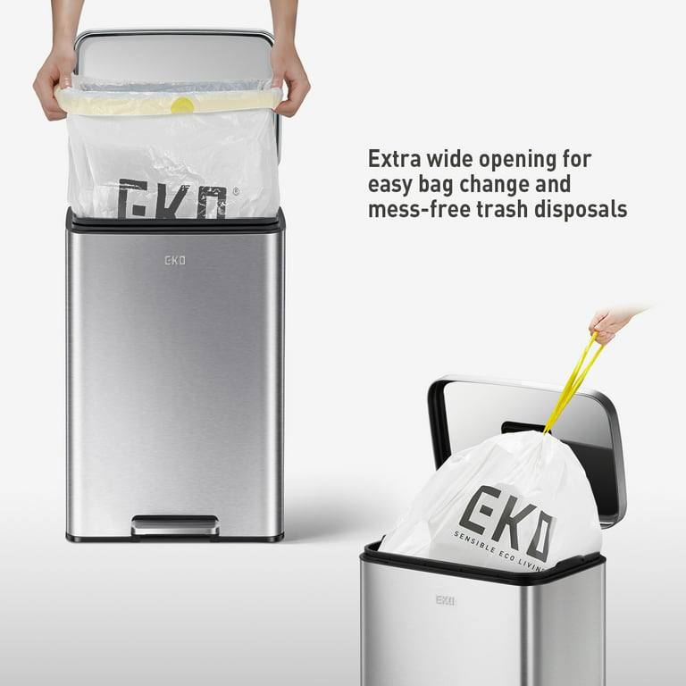 Eko Madison Brushed Stainless 50 Liter/13.2 Gallon Step Trash Can with Inner Liner - Fingerprint Resistant Finish