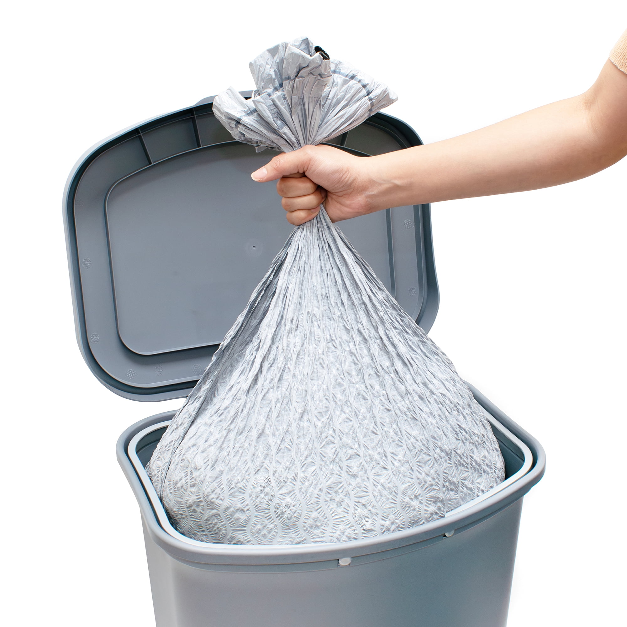 Glad Kitchen Trash Can with Lid, Step Foot Pedal and Garbage Bag Rings, 13 Gallon, Grey