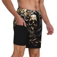 thumbnail image 2 of Balery Gold Rose Skull Bañador para hombre, shorts de playa de secado rápido con entrepierna y forro de compresión-Medium, 2 of 6
