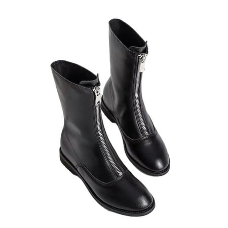 Sexlip Women s Ankle Fleecing Boots Fashion Flat Heel Pointed Toe Zipper Up Shoes Plush Mid Calf Plus Size Boots Black 38