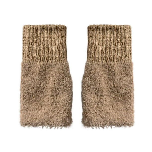 Guantes de invierno de felpa suave para mujer, de medio dedo, de forro polar sin dedos, cálidos y cómodos para ir al trabajo y estudiar, de poliéster, talla 14 x 8 cm.