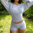 thumbnail image 6 of EASYBRAUS Women Two Piece Sweatshirt Shorts Set Casual Sport Streetwear Outfit, 6 of 7