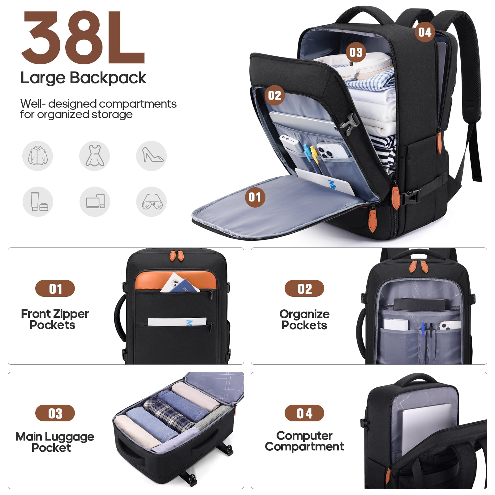 MIUSSE Hard Shell Luggage Sets 7 Pieces, 28/24/20 inch Suitcase Sets with Spinner Wheels & TSA Lock, Hard Case Luggage Set with Travel Backpack and Packing Cubes