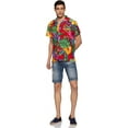 thumbnail image 4 of Stylore Men's Hawaiian Shirt Short-Sleeve Button-Down Bright Big Hibiscus Red Large, 4 of 6