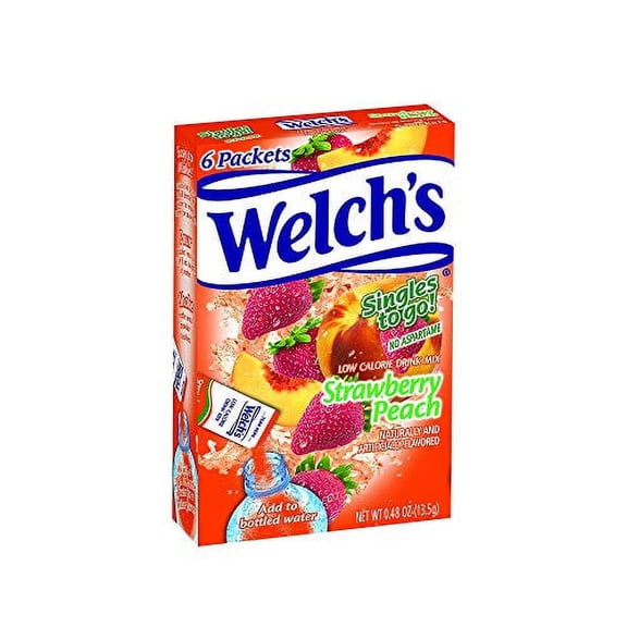 Welch Singles To Go Water Drink Mix - Strawberry Peach Powder Sticks (18 Boxes With 6 Packets Each - 108 Total Servings)