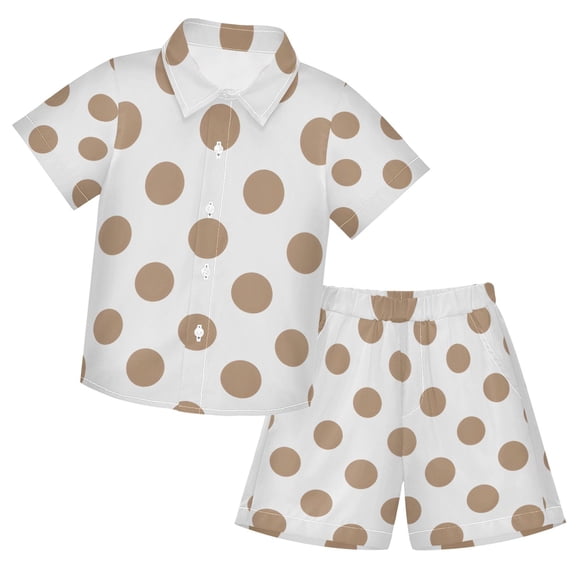 Brown Polka Dots Pattern Boys' Hawaiian Shorts Sets Button Down Shirts 3T-10Y for Beach Vacation