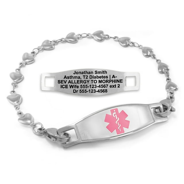 MedicEngraved Stainless Steel Custom Medical Alert Bracelet - 5mm Heart Link
