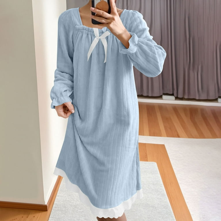 FRSASU Womens Winter Flannel Nightgown Princess Style Bow Long