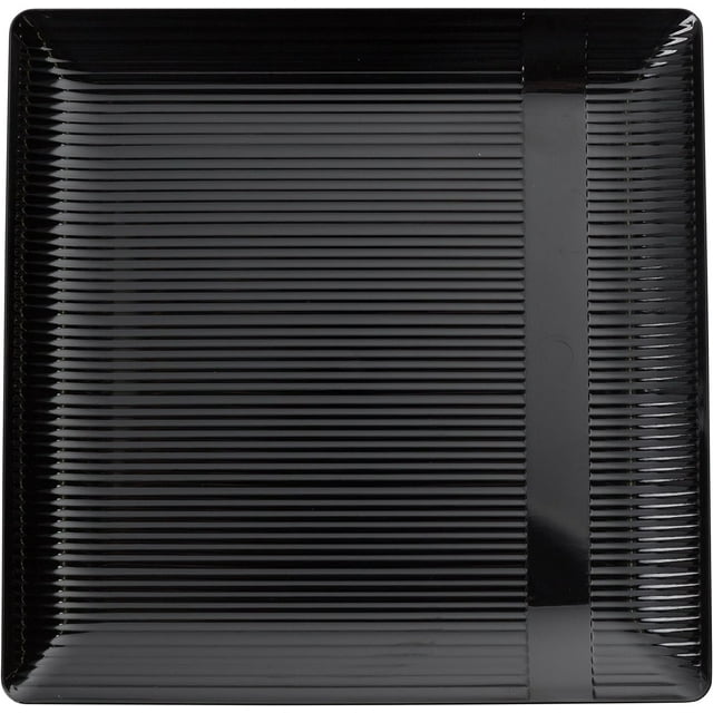 Premium Heavy Duty Plastic Plates - Linear Squared (40 Pack) - Wedding China Like (6.5 Inch., Black) - Crown